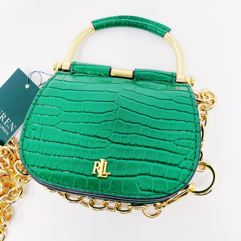 SOLD Lauren Ralph Lauren Mason Croc Satchel Green - Picture 3 of 14